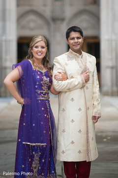 This Indian groom and his bride pose for beautiful outdoor portraits.