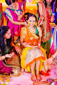 Before her Indian ceremony, this bride celebrates with a festive pithi event.