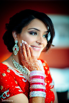 A perfect Punjabi pair celebrate their union at their ravishing red wedding reception!