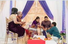 An Indian bride and groom gather friends and family for engagement celebrations!