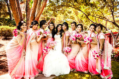 Portraits of the bride and her bridal party on her wedding day.