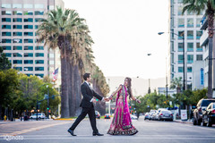 An Indian bride and groom celebrate at their wedding reception!