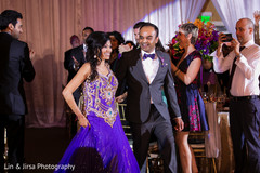 An Indian bride and groom celebrate their union at their wedding reception.