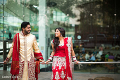 The couple takes pre-wedding portraits,