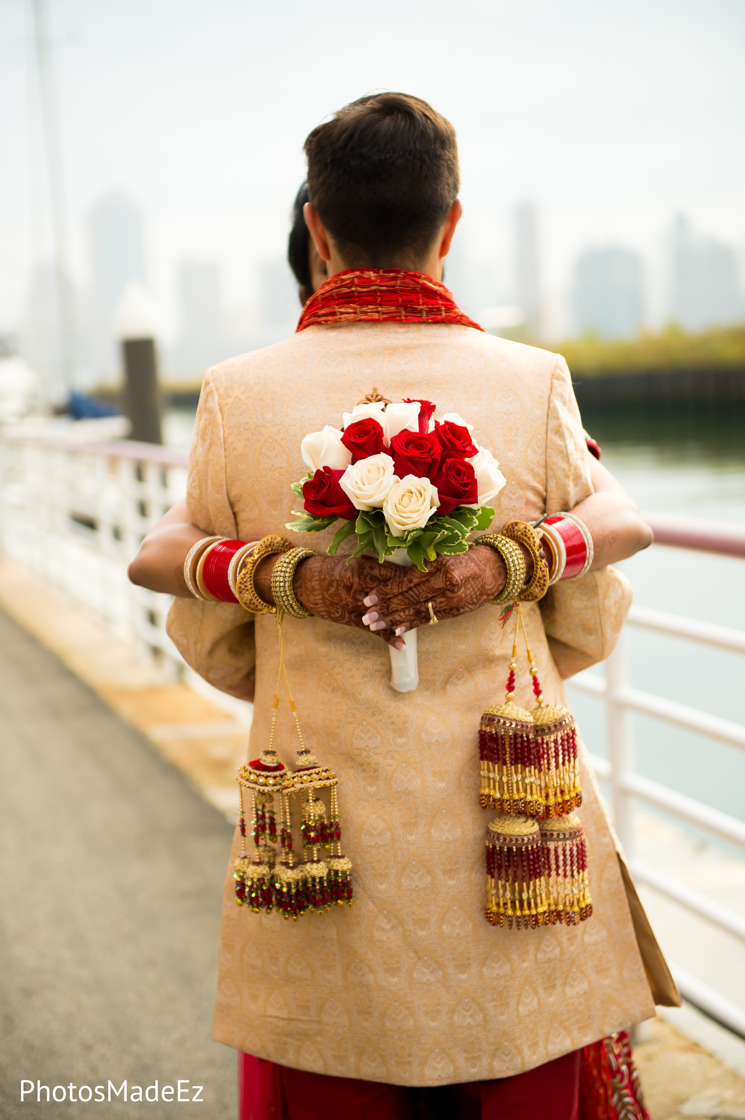 First Look in Jersey City, NJ Indian Wedding by PhotosMadeEz | Maharani