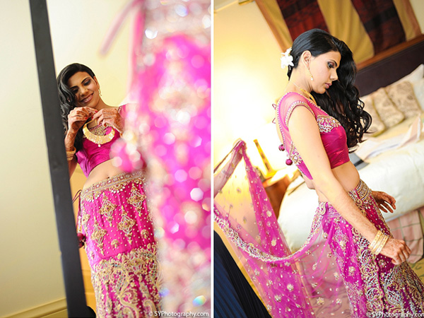 An Indian bride gets ready for a lavish Indian wedding reception.