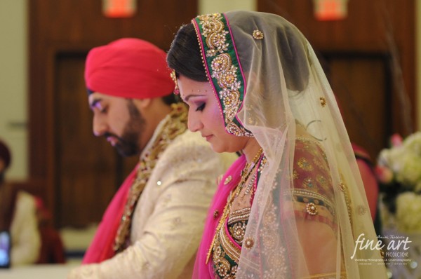 An Indian bride and groom at their traditional Indian wedding.