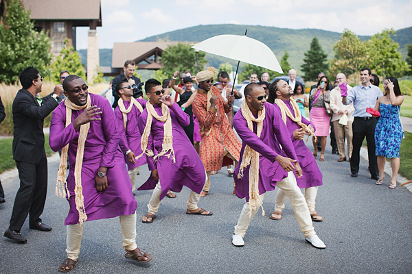 The groomsmen of this Indian wedding march to meet the bride.