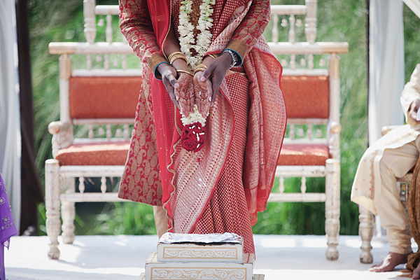 An Indian bride and groom at their outdoor New Jersey Indian wedding.