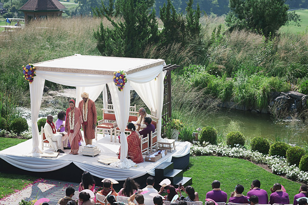 The fusion Indian wedding takes place at a scenic golf course in New Jersey.