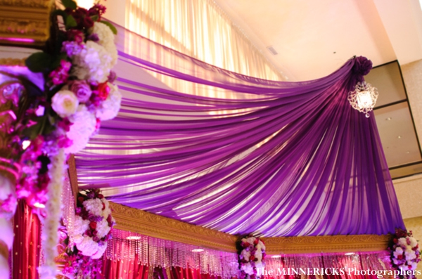 A modern fabric mandap at a hindu indian wedding reception.