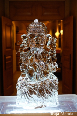 Indian wedding decor ideas of elephant ice sculpture.