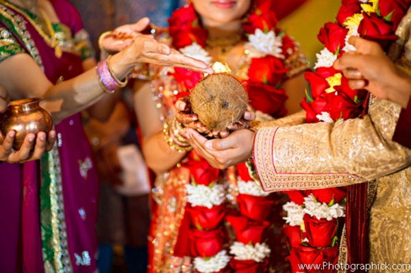 Indian wedding traditions during a Gujarati wedding ceremony.