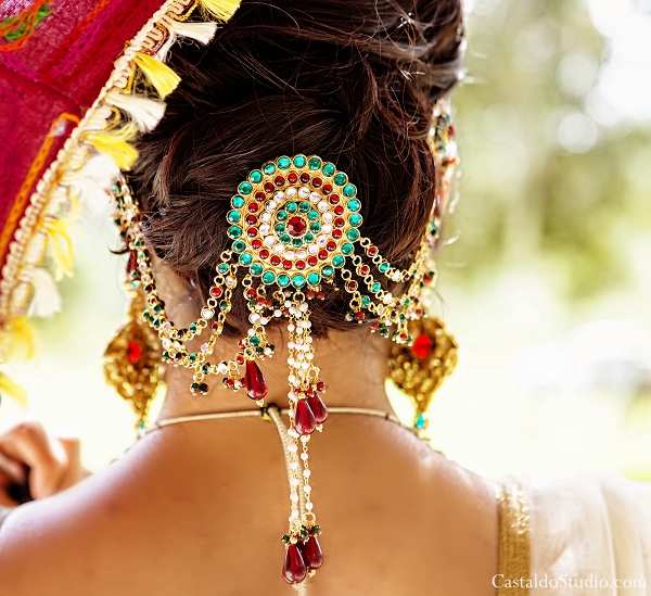 Indian wedding jewelry in indian bridal hair.