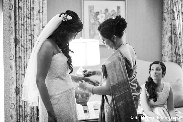 Indian bride gets ready for fusion indian wedding ceremony
