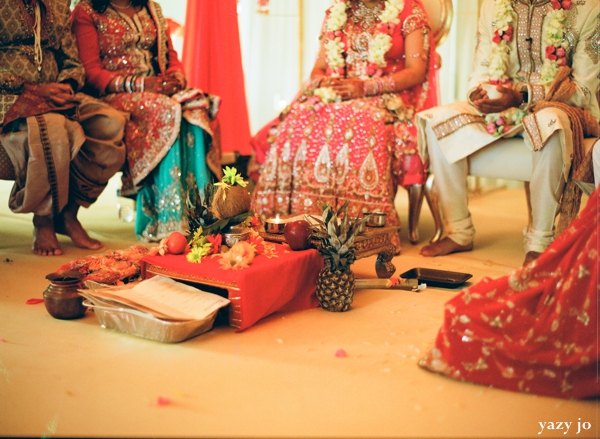 Indian bride and groom altar at indian wedding ceremony