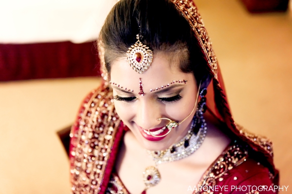 Indian bridal jewelry set on traditional Indian bride