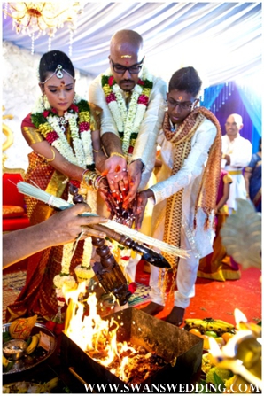 South Indian bride and groom at wedding ceremony